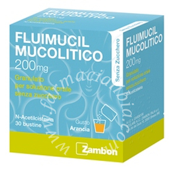 Fluimucil mucolitico  200 mg granulato per soluzione orale senza zucchero  n-acetilcisteina 30 bustine