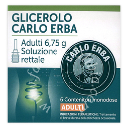 Glicerolo carlo erba bambini 2,25 g soluzione rettale  glicerolo carlo erba adulti 6,75 g soluzione rettale  glicerolo 6 contenitori monodose con camomilla e malva