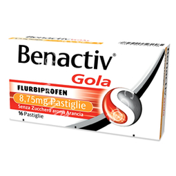 Benactiv gola 8,75 mg pastiglie gusto limone e miele  benactiv gola 8,75 mg pastiglie senza zucchero gusto arancia  benactiv gola 8,75 mg pastiglie senza zucchero gusto eucalipto e miele di manuka  flurbiprofene 16 pastiglie
