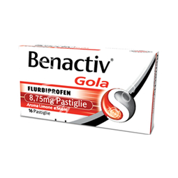 Benactiv gola 8,75 mg pastiglie gusto limone e miele  benactiv gola 8,75 mg pastiglie senza zucchero gusto arancia  benactiv gola 8,75 mg pastiglie senza zucchero gusto eucalipto e miele di manuka  flurbiprofene 16 pastiglie