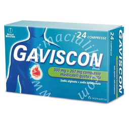 Gaviscon 500 mg + 267 mg compresse masticabili gusto menta  sodio alginato + sodio bicarbonato 24 compresse in blister