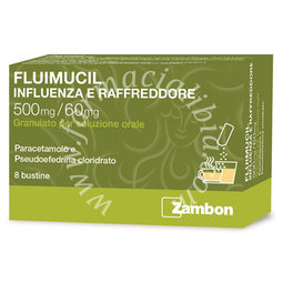 Fluimucil influenza e raffreddore 500 mg/60 mg granulato per soluzione orale  paracetamolo e pseudoefedrina cloridrato 500 mg +  8 bustine