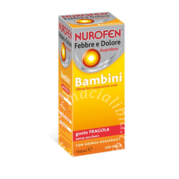 Nurofen febbre e dolore bambini 100mg/5ml sospensione orale gusto arancia senza zucchero  nurofen febbre e dolore bambini 100mg/5ml sospensione orale gusto fragola senza zucchero  ibuprofene bambini 100 mg/5  flacone da 150 ml con siringa dosatrice
