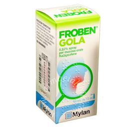 Froben gola 250mg/100ml collutorio  froben gola 250mg/100ml spray per mucosa orale  flurbiprofene 0,25%  flacone da 15 ml