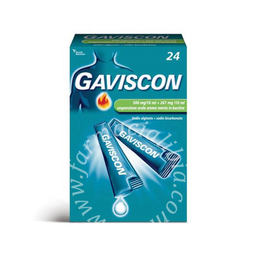 Gaviscon 500 mg/10 ml + 267 mg/10 ml sospensione orale  gaviscon 500 mg/10 ml + 267 mg/10 ml sospensione orale aroma menta  sodio alginato + sodio bicarbonato 24 bustine monodose da 10 ml
