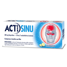 Actisinu 200 mg/30 mg, compresse rivestite con film  ibuprofene/pseudoefedrina cloridrato 200 mg/30 mg  12 compresse in blister pvc/pvdc/al