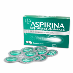 Aspirina dolore e infiammazione  500 mg compresse rivestite  acido acetilsalicilico 8 compresse in blister al/pe/carta