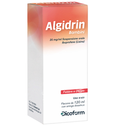 Algidrin  20 mg/ml sospensione orale, bambini  ibuprofene (lisina) bambini 1 flacone in pet da 120 ml con siringa per somministrazione orale da 5 ml