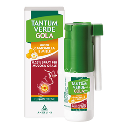 Tantum verde gola 250mg/100ml spray per mucosa orale, soluzione  flurbiprofene 0,25%  gusto camomilla e miele 1 flacone pe con pompa dosatrice da 15 ml