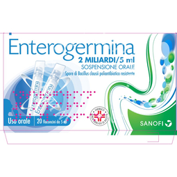Enterogermina 2 miliardi / 5 ml sospensione orale enterogermina 2 miliardi capsule rigide spore di bacillus clausii poliantibiotico resistente – uso orale 2 miliardi/5 ml  sospensione orale 20 flaconcini 5 ml