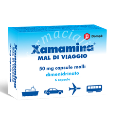Xamamina mal di viaggio 50 mg capsule molli  xamamina mal di viaggio bambini 25 mg capsule molli  dimenidrinato 6 capsule