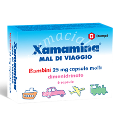 Xamamina mal di viaggio 50 mg capsule molli  xamamina mal di viaggio bambini 25 mg capsule molli  dimenidrinato 6 capsule