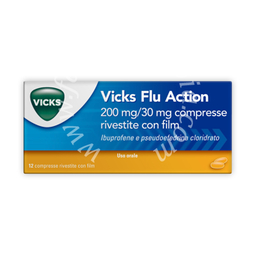 Vicks flu action 200 mg/30 mg compresse rivestite con film  ibuprofene e pseudoefedrina cloridrato 200 mg +  12 compresse in blister pvc/pctfe-al