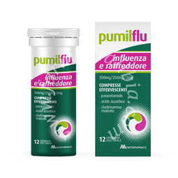 Pumilflu influenza e raffreddore 500 mg/250 mg/2 mg compresse effervescenti  paracetamolo, acido ascorbico, clorfenamina maleato 12 compresse in tubo pp