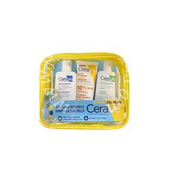 Cerave pochette solari detersione protezione solare idratante invisibile spf50+ 75 ml + lozione idratante 88 ml + detergente idratante 88 ml