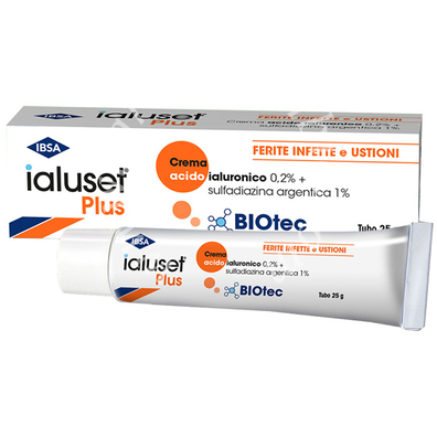 Crema acido ialuronico 0,2% + sulfadiazina argentica 1% ialuset plus ferite infette e ustioni 25 g