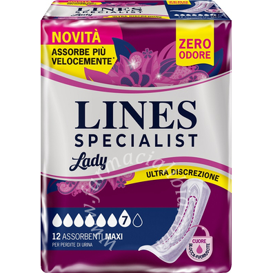 Assorbenti per incontinenza lines specialist lady ultra discrezione 7 maxi 12 pezzi
