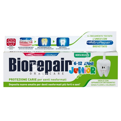 Biorepair oral care junior 6-12 anni dentifricio protezione anti carie smalto neoformato alla menta delicata 75 ml