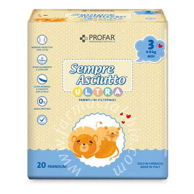 Pannolini profar sempre asciutto ultra midi 4/9 kg 20 pezzi