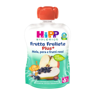 Hipp bio frutta frullata plus + mela pera frutti rossi con ferro 90 g