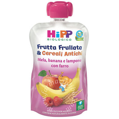 Hipp bio frutta frullata&cereali antichi mela banana lampone farro 90 g