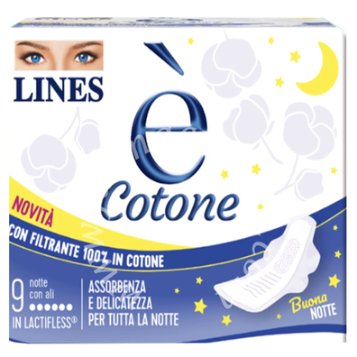 Lines e' cotone ali assorbente esterno notte 9 pezzi