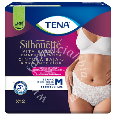 Pannolone a mutandina assorbente tena silhouette plus white medium 12 pezzi