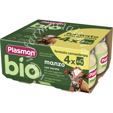 Plasmon bio omogeneizzato manzo e carote 4 pezzi da 80 g