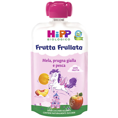 Hipp bio frutta frullata unicorno mela prugna gialla pesca 90 g