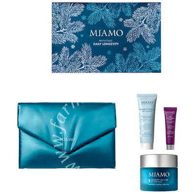 Miamo 2025 cofanetto xmas daily longevity cell care soft satin cream 50 ml + vitamin complex milk cleanser 50 ml + anti glycoxidant masqye 10 ml