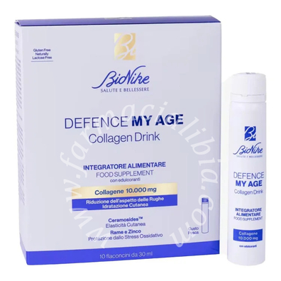 Defence my age collagene drink 10 flaconcini da 30 ml gusto pesca senza glutine naturalmente privo di lattosio con edulcorante