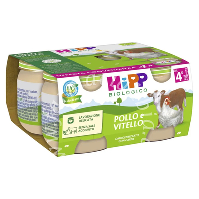 Hipp bio omogeneizzato pollo e vitello 4 pezzi da 80 g