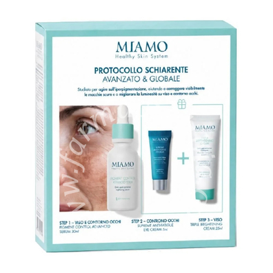 Miamo 2026 cofanetto macchie viso & occhi 1 pigment control advanced serum 30 ml + 1 triple brightening cream 25 ml + 1 supreme anti fatigue eye cream 5ml