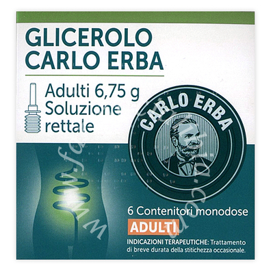 Glicerolo carlo erba bambini 2,25 g soluzione rettale  glicerolo carlo erba adulti 6,75 g soluzione rettale  glicerolo 6 contenitori monodose con camomilla e malva