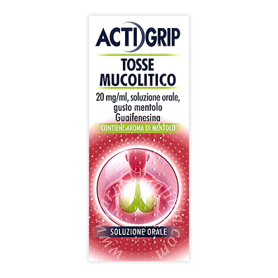Actigrip tosse mucolitico 20mg/ml, soluzione orale, gusto mentolo  guaifenesina 20 mg/ml  flacone vetro da 150 ml