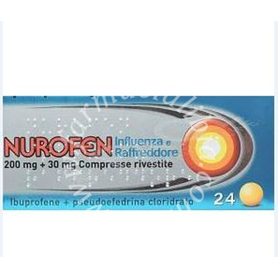 Nurofen influenza e raffreddore 200 mg + 30 mg compresse rivestite  ibuprofene + pseudoefedrina cloridrato 24 compresse rivestite
