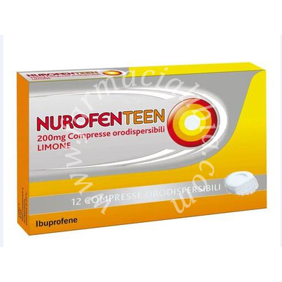 Nurofenteen 200 mg compresse orodispersibili limone  ibuprofene 12 compresse orodispersibili limone in blister pvc/al/poliamide/al