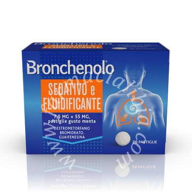 Bronchenolo sedativo e fluidificante, 7,5 mg + 55 mg, pastiglie gusto menta   destrometorfano bromidrato, guaifenesina pastiglie gusto menta  20 pastiglie
