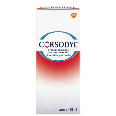Corsodyl 2 mg/ml soluzione per mucosa orale  clorexidina gluconato 200 mg/100  flacone 150 ml