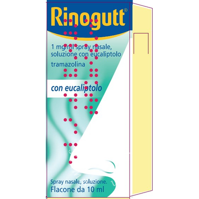 Rinogutt 1 mg/ml spray nasale soluzione con eucaliptolo  tramazolina nasale, soluzione con eucaliptolo  flacone da 10 ml