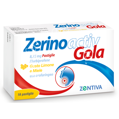 Zerinoactiv gola 8,75 mg pastiglie gusto limone e miele  flurbiprofene 8,75mg pastiglia  16 pastiglie in blister di pvc/pvdc  alluminio