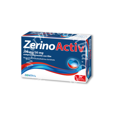 Zerinoactiv 200 mg/30 mg compresse rivestite con film  ibuprofene/pseudoefedrina cloridrato 200mg/30mg  20 compresse in blister pvc/pvdc/al