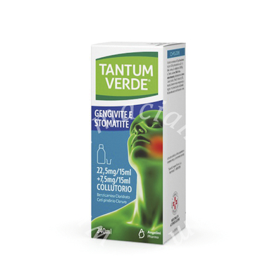 Tantum verde gengivite e stomatite 22,5 mg/15 ml + 7,5 mg/15 ml collutorio  benzidamina cloridrato/cetilpiridinio cloruro 1 flacone 240 ml
