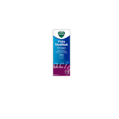 Vicks medinait 0,5 mg/ml + 0,25 mg/ml + 20 mg/ml sciroppo  destrometorfano bromidrato, dossilamina succinato, paracetamolo flacone in vetro da 180 ml con bicchiere dosatore