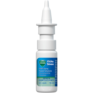 Vicks sinex 0,05% spray nasale soluzione  ossimetazolina cloridrato 0,5 mg/ml  1 flacone hdpe da 10 ml con pompa dosatrice