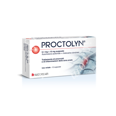 Proctolyn 0,1 mg + 10 mg supposte  fluocinolone acetonide + chetocaina cloridrato 10 supposte