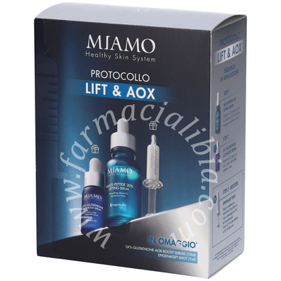 Miamo 2026 cofanetto lift&aox multi peptide 20% lifting serum 30 ml + gf5 glutathione aox boost serum 10 ml + epigenage shot 1 ml