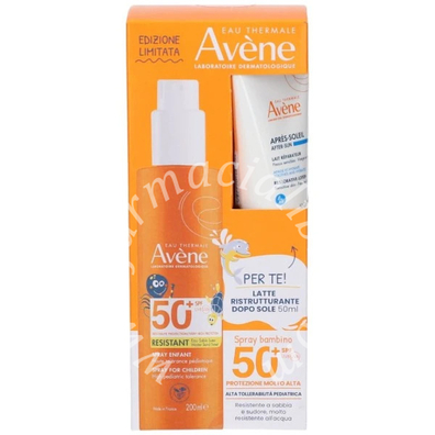 Eau thermale avene solare spray bambino spf50+ 200 ml + ristrutturante doposole 50 ml