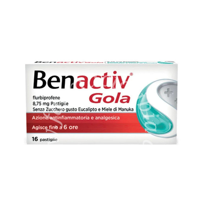 Benactiv gola 8,75 mg pastigli snza zucchro gusto ucalipto  mil di manuka 16 pastigli in  blistr pvc/pvdc/al