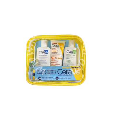 Cerave pochette solari detersione protezione solare idratante invisibile spf50+ 75 ml + lozione idratante 88 ml + detergente idratante 88 ml